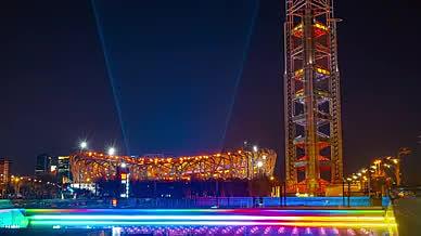 8K大气延时北京奥体中心鸟巢繁华夜景灯光视频的预览图